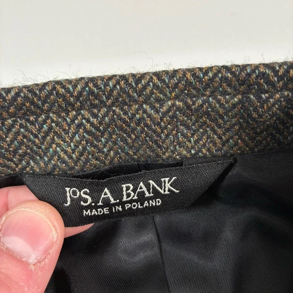 Jos A‎ Bank Silk Wool Blazer 42R Green Herringbone Sport Coat (Tag 41)
